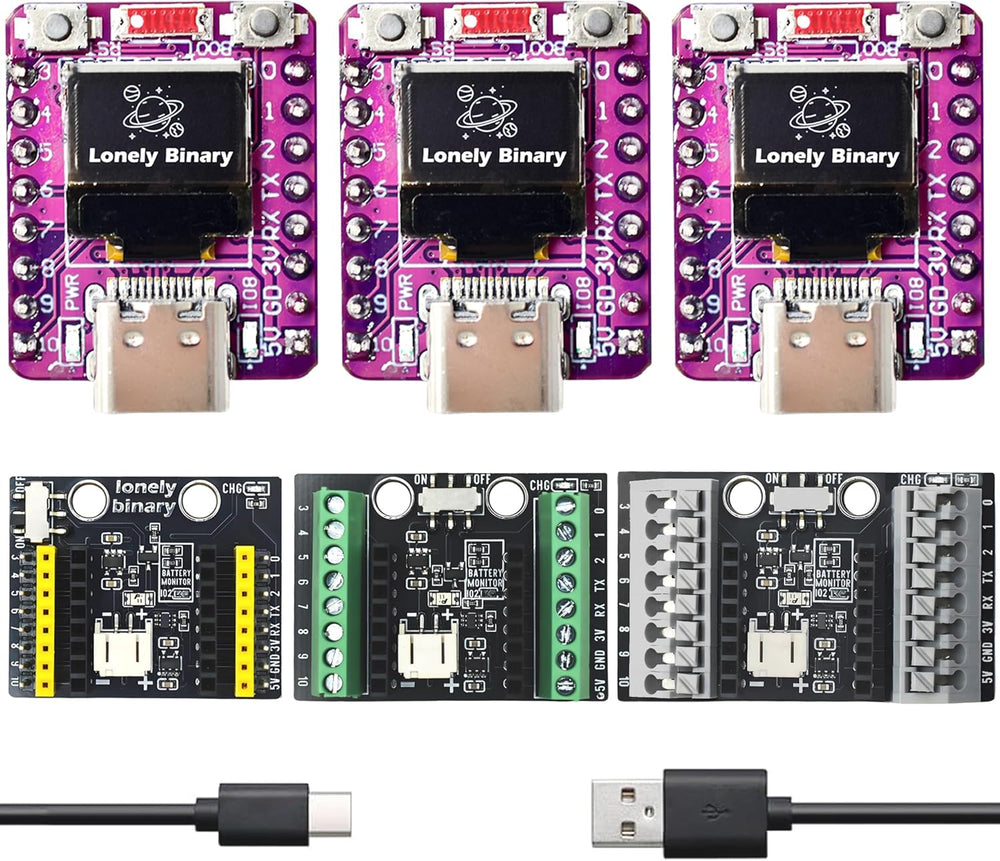 ESP32-C3 OLED Dev Board + LiPo Shield, 3-Pack