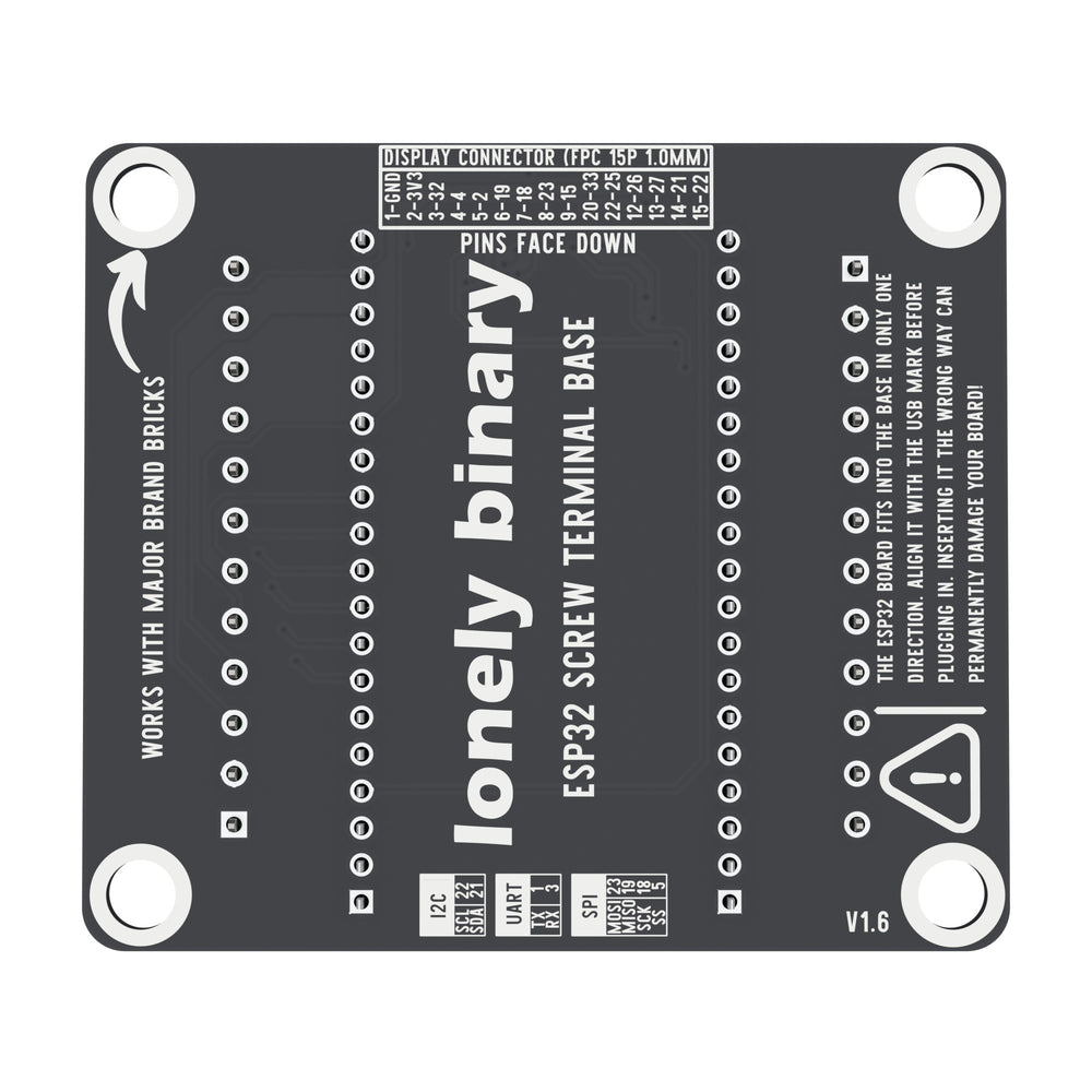 Underside of the ESP32 Screw Terminal Base with the display connector pin mapping