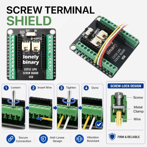 Lonely Binary 3-Pack ESP32 Development Board, LiPo UPS Charger, 3 Shields