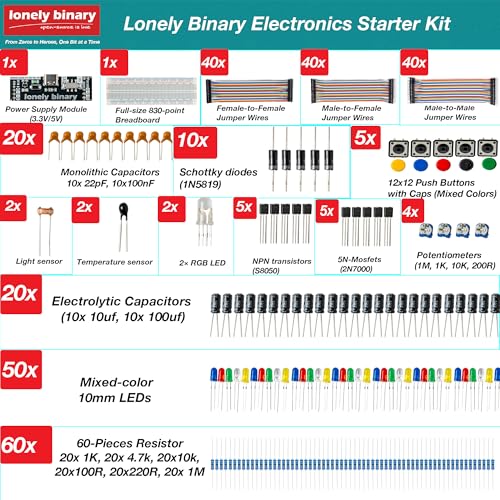 LONELY BINARY Electronics Starter Kit 400+ Pieces for Arduino