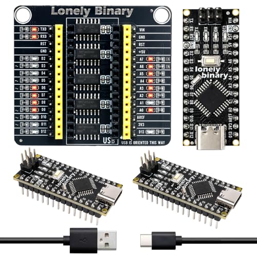 Lonely Binary 3X Nano V3.0 ATmega328P USB-C with PinPulse LED Shield Kit