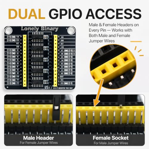 Lonely Binary 3X Nano V3.0 ATmega328P USB-C with PinPulse LED Shield Kit