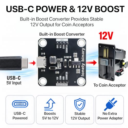 Lonely Binary Arcade Coin Acceptor Module Kit for ESP32-S3, USB-C Powered