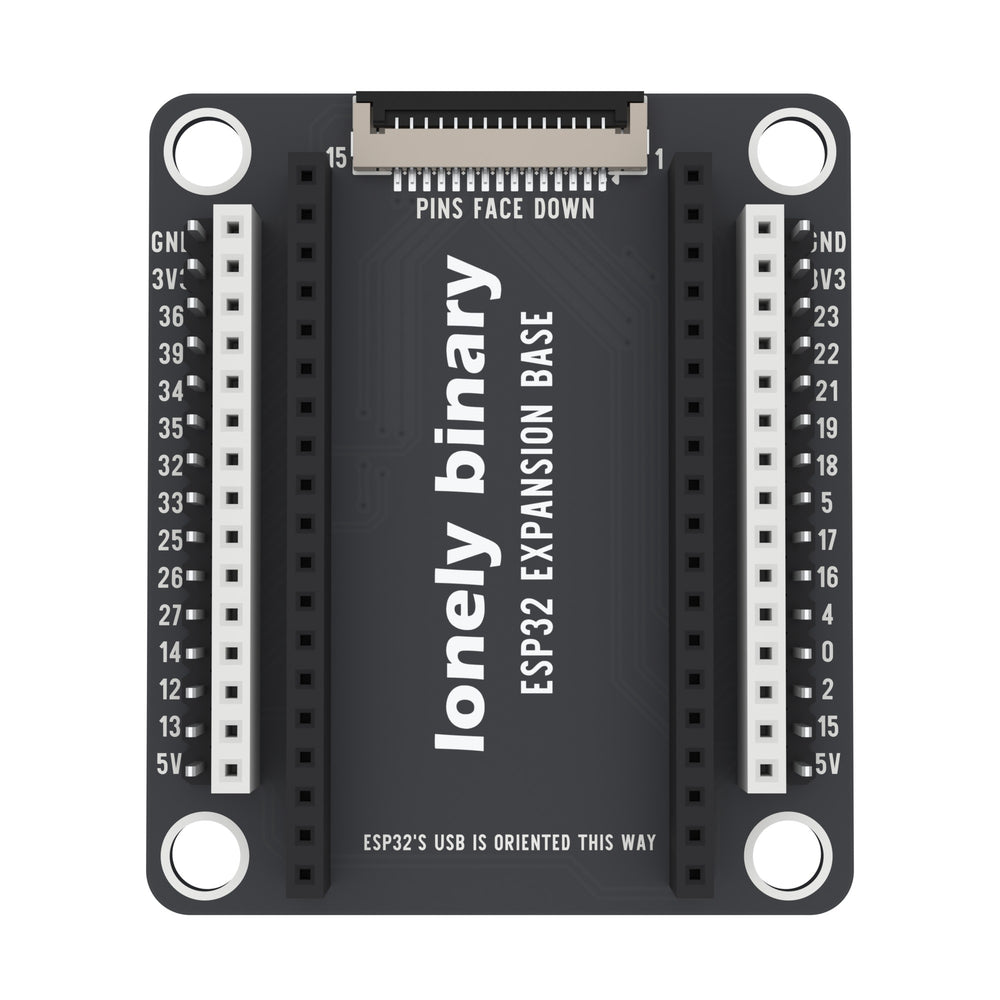 ESP32 Expansion Base seen from above: pin strips either side of the ESP32 sockets
