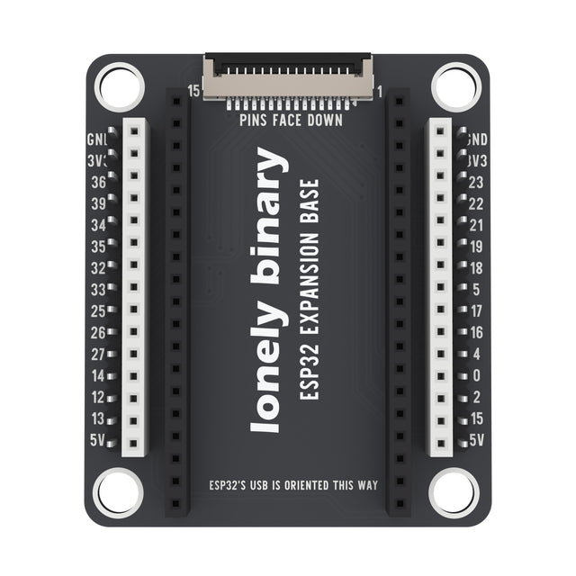ESP32 Expansion Base seen from above: pin strips either side of the ESP32 sockets