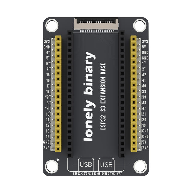 ESP32-S3 Expansion Base seen from above: yellow and white pin headers either side of the ESP32-S3 sockets