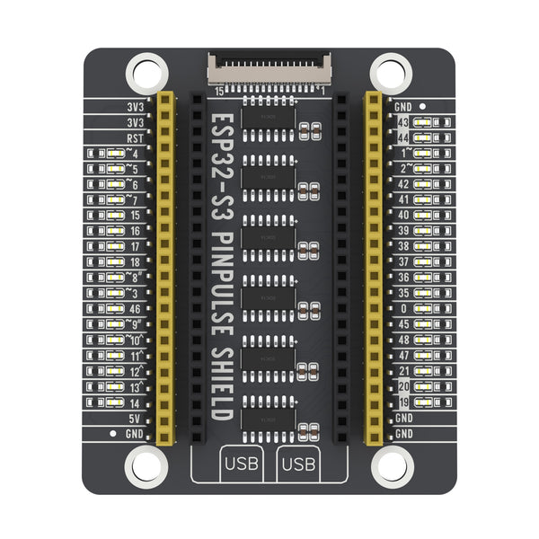 ESP32-S3 PinPulse Shield, 36 GPIO LEDs