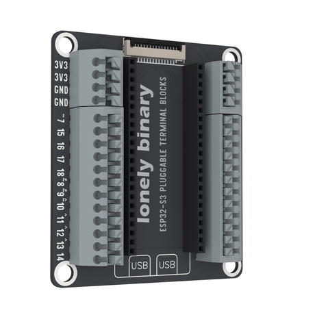ESP32-S3 Pluggable Terminal Base swung 30 degrees away on its left edge